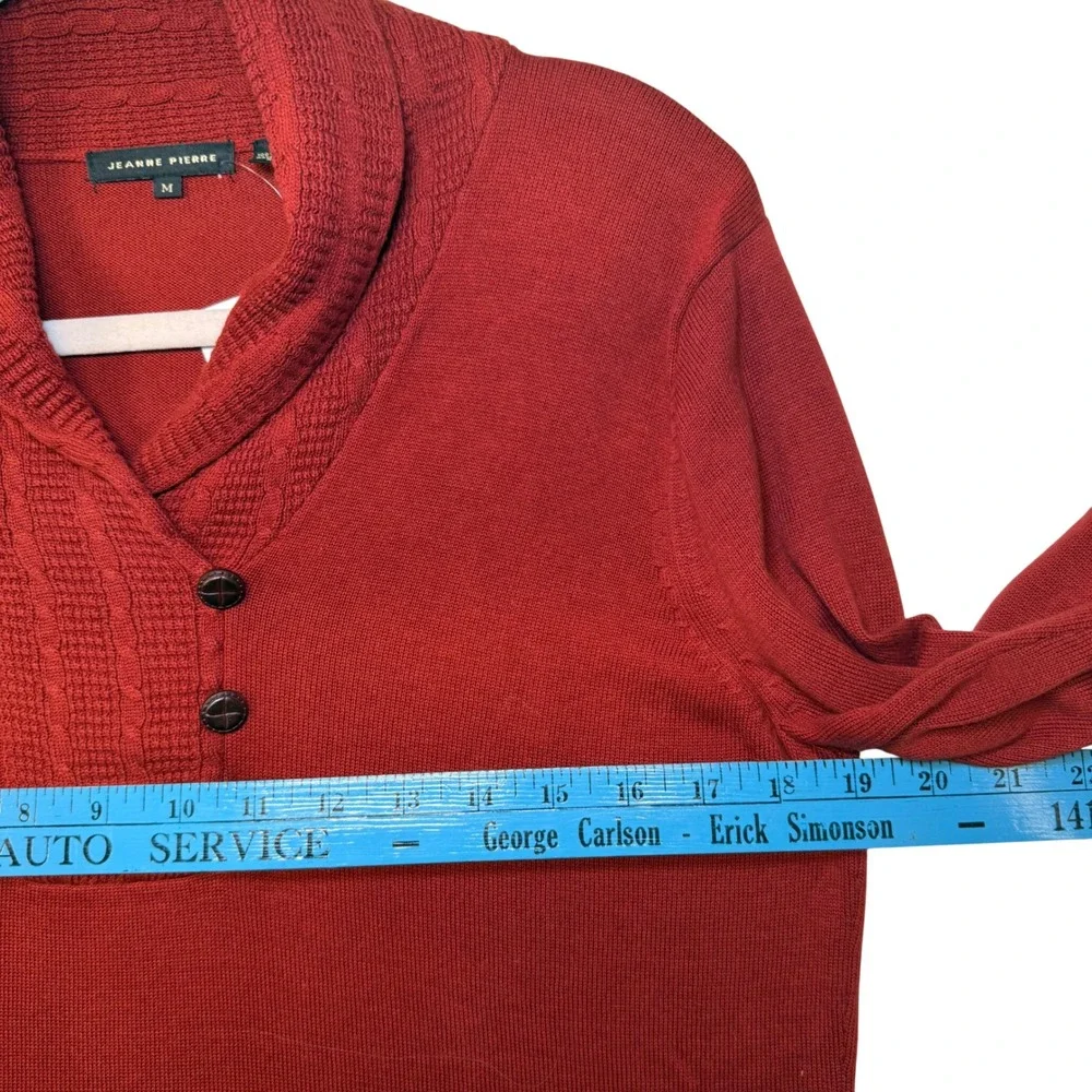 Jeanne Pierre Henna Red Cotton Shawl Collar Button Sweater R5214 Medium New‎